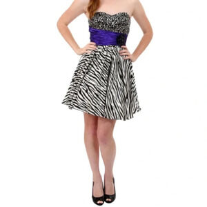 DANCING QUEEN Zebra Print Strapless Sequinned Cocktail Dress Satin *As Is* L
